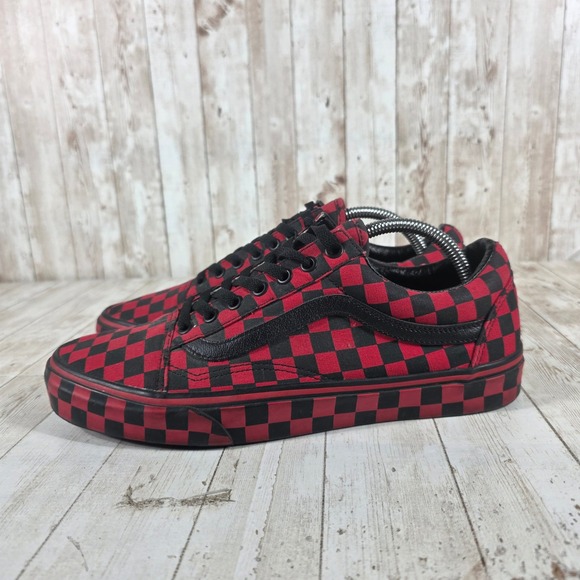 Vans Old Skool Red Black Checkerboard Skate Shoes Mens 10 Low Top 721454 - Picture 2 of 8